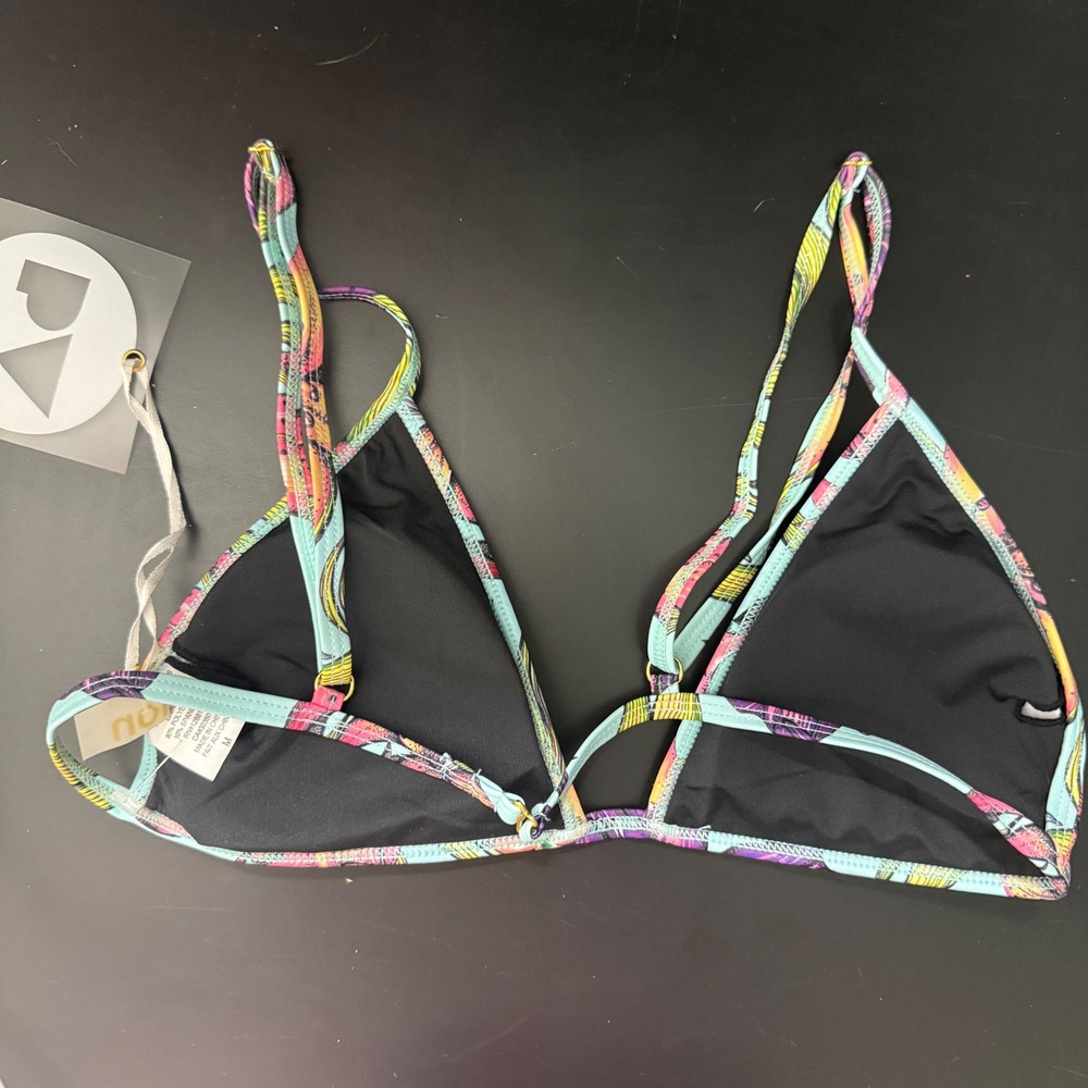 Perfect Vacation Floral Triangle Bikini Top Blue Tropical Med NWT - Picture 2 of 3